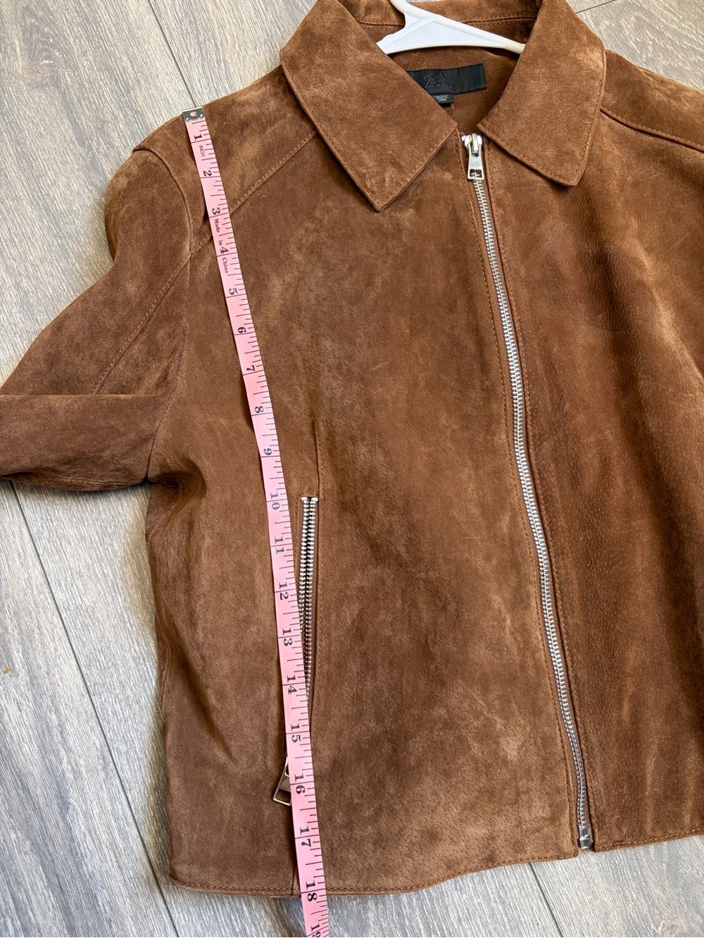 Zara leather short Cognac Suede Zip Jacket - Picture 7 of 8